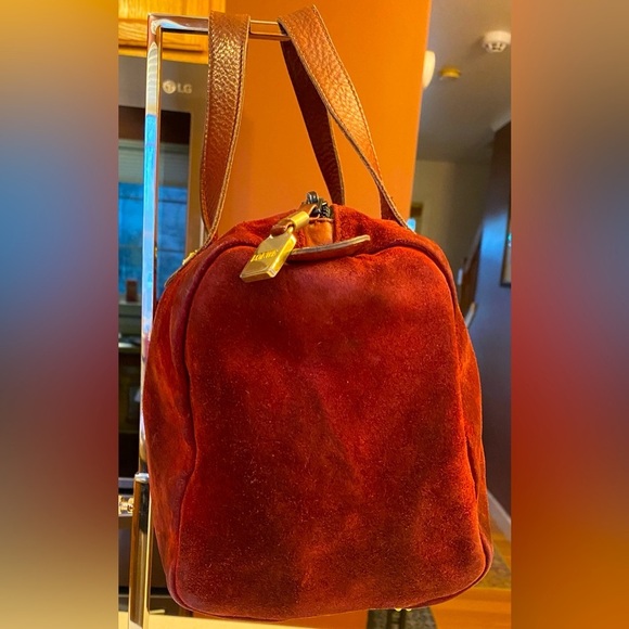 LOEWE Reddish-Auburn Suede Anagram Handbag, GUC - Picture 6 of 16